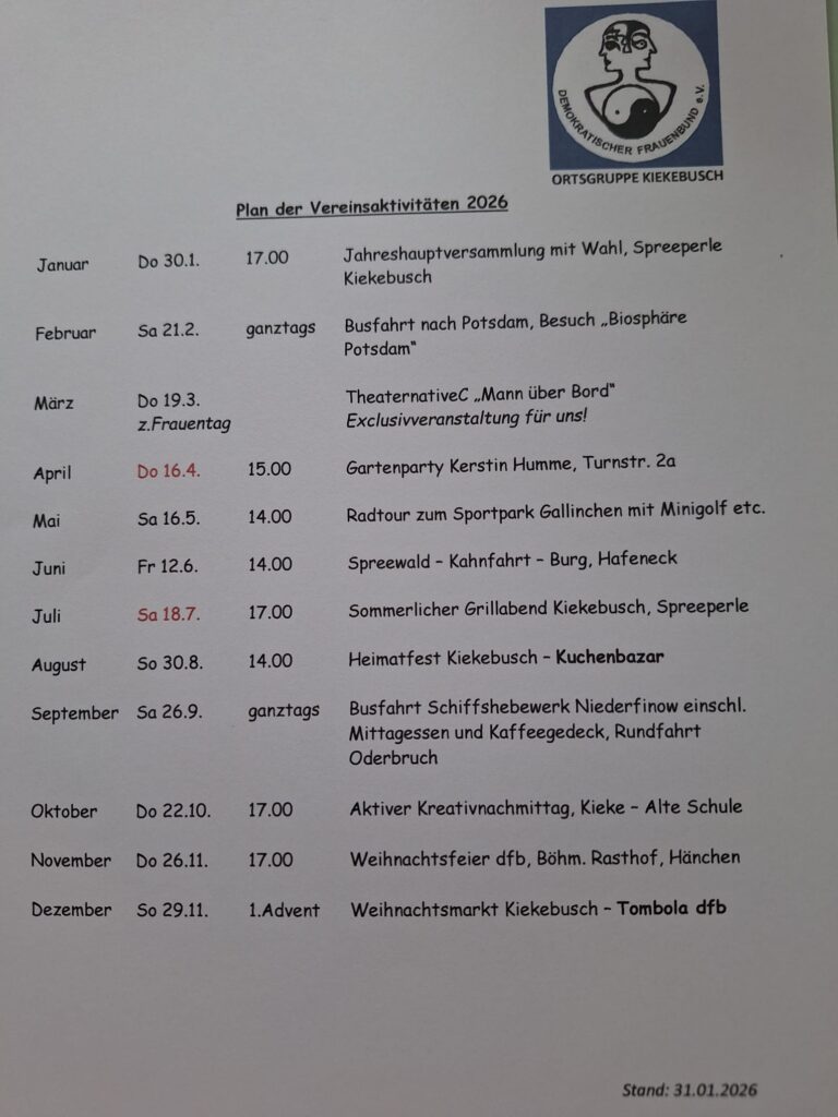 Ein Dokument mit einem blauen Logo und einem Zeitplan